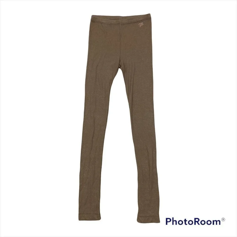 Plastic Island Brand Brown‎ And Gold Ribbed Leggings One Size